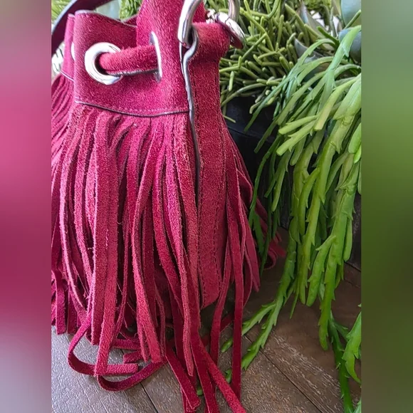 Rebecca Minkoff Burgandy Suede Fringe Crossbody Bag - Picture 9 of 10